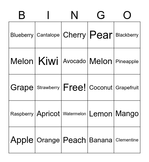 Fruits bingo card Bingo Card