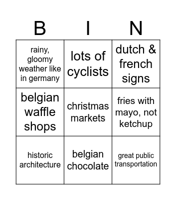 Belgium Bingo Card