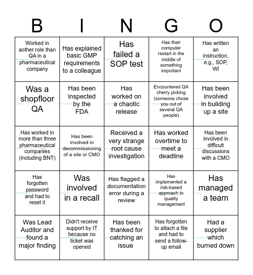 QA Bingo Card