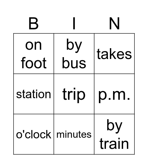 Time Bingo Card