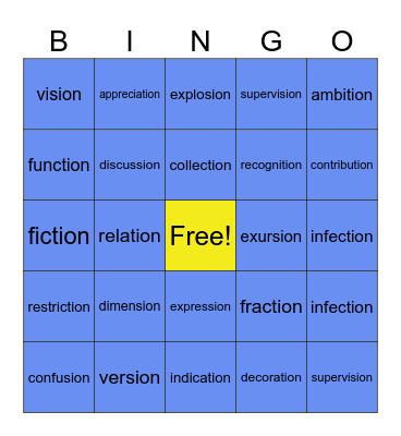-ion words Bingo Card