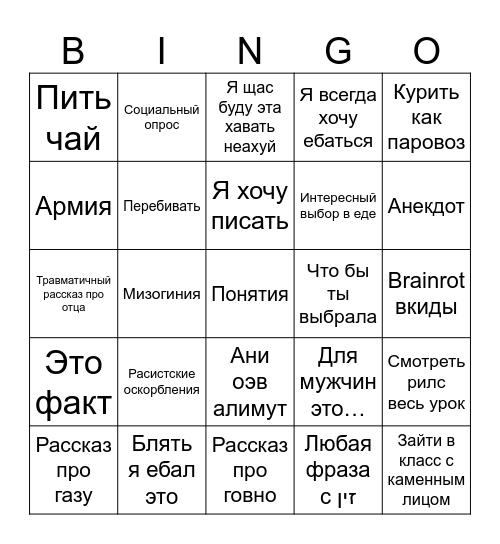 Руслан starter pack Bingo Card
