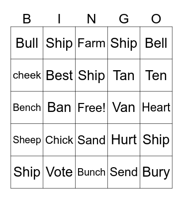 Minimal Pair Vowels Bingo Card