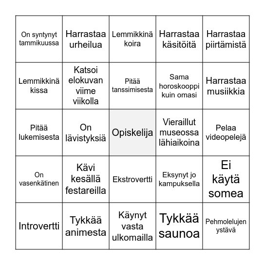 tutustumisbingo Card