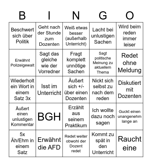 FHVD Bingo Card