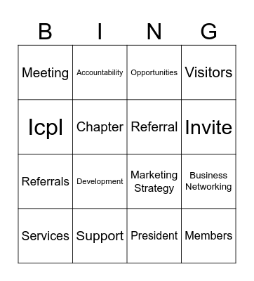BNI Valor Bingo Card