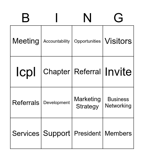 BNI Valor Bingo Card
