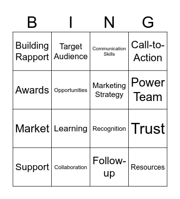 BNI Valor Bingo Card