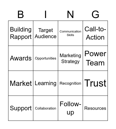 BNI Valor Bingo Card