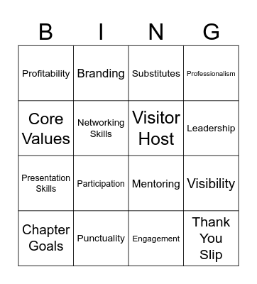 BNI Valor Bingo Card