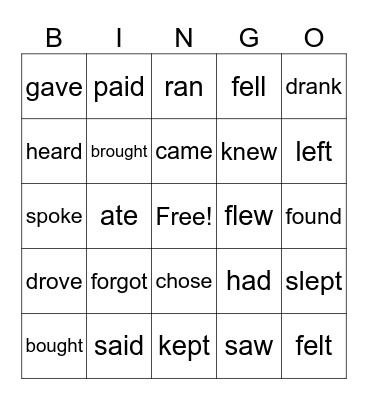 Irregular verbs! Bingo Card