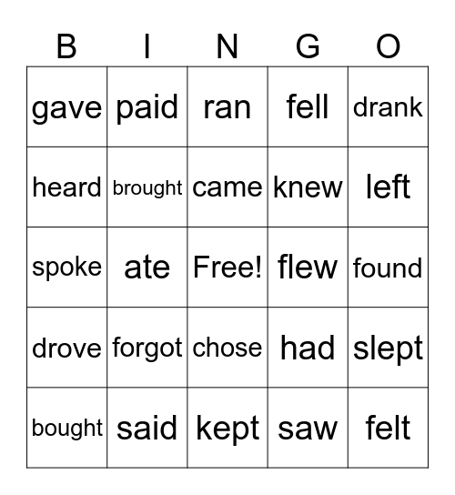 Irregular verbs! Bingo Card