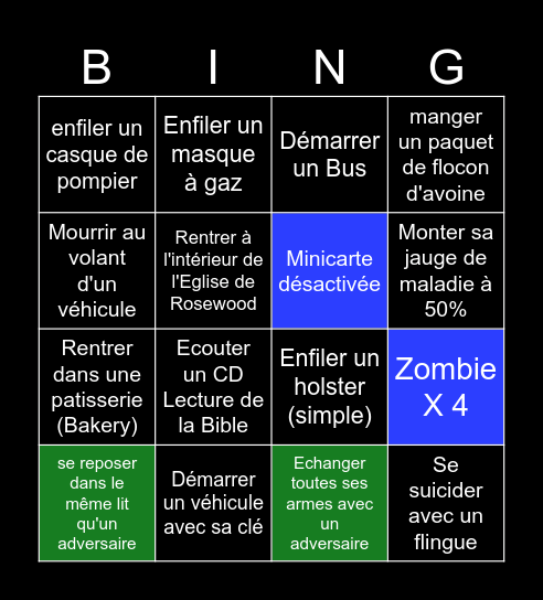 Bingo Project zomboid FR Bingo Card