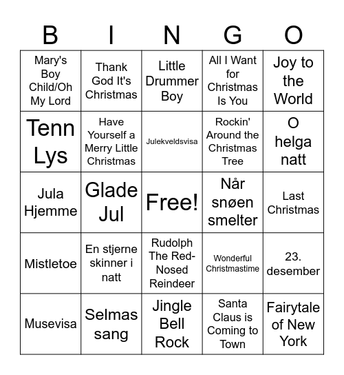 Julen 2025 Bingo Card