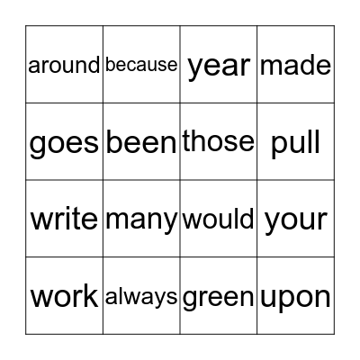 GRADE  TWO Bingo Card