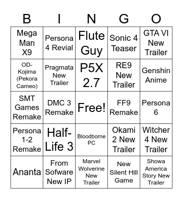 The Game Award Bingo Card