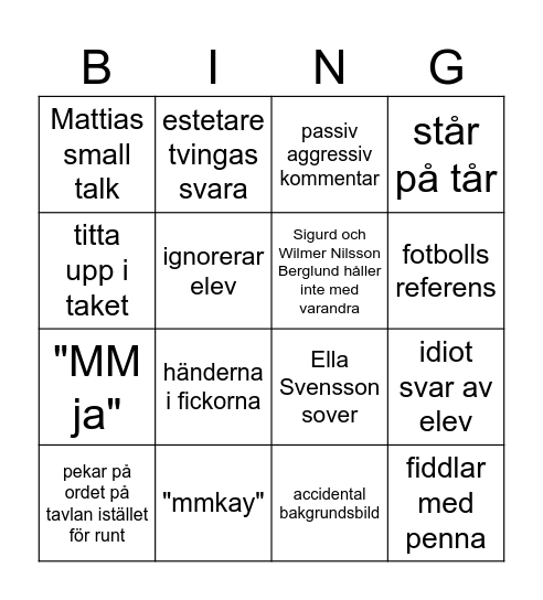 Mattias BING the second Bingo Card