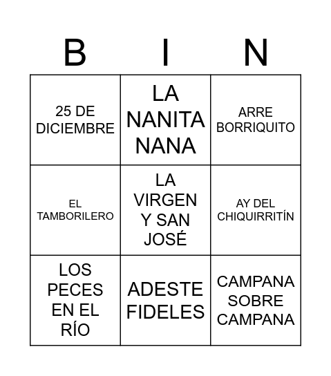 BINGO MUSICAL (VILLANCICOS) Bingo Card