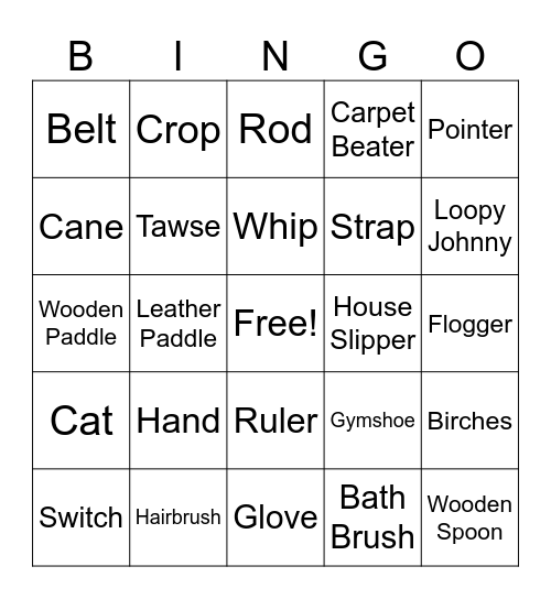 Spanking Bingo Card
