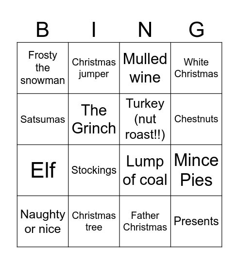 Christmas bingo! Bingo Card