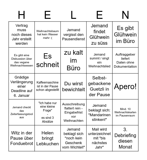 Dezember Bingo Card Bingo Card