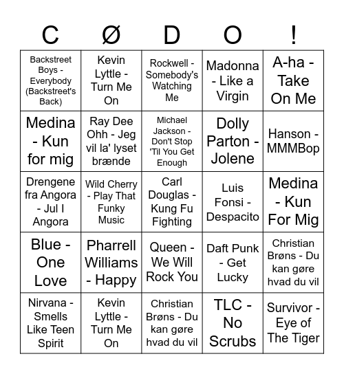 CØDO Musik Bingo Card
