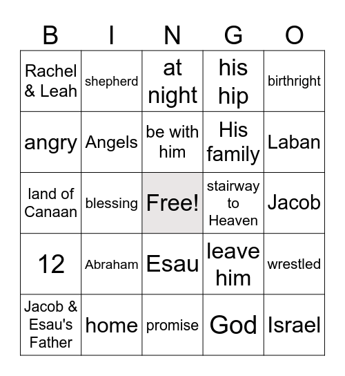 Jacob & Esau Bingo Card