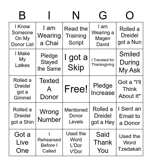 Giving Tuesday Bingo Connectathon Bingo Card