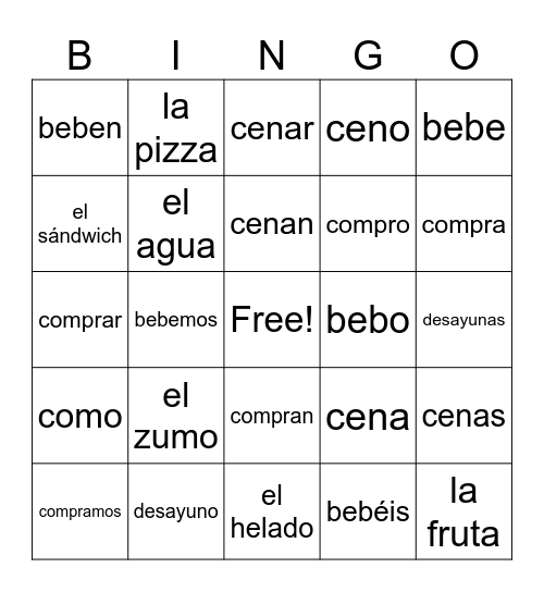 Comida Bingo Card