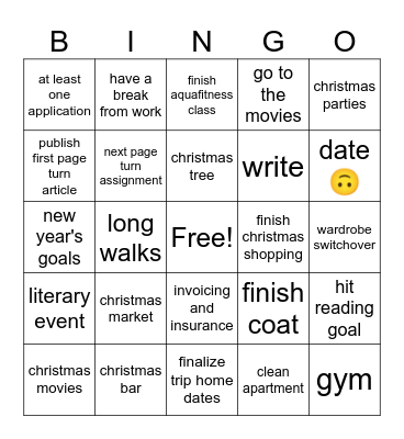 December Bingo Card
