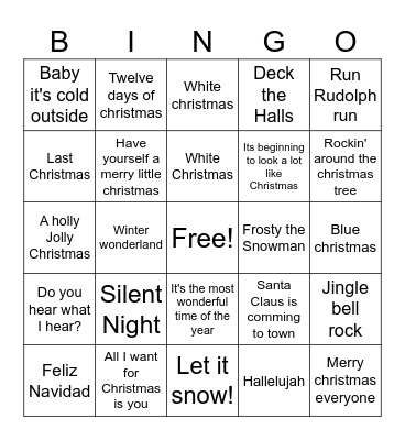 Christmas Song Bingo Card