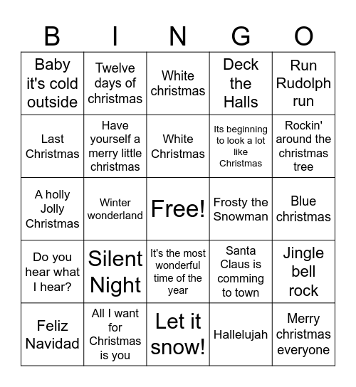 Christmas Song Bingo Card