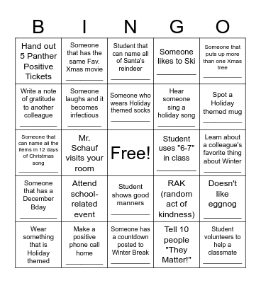 Monticello HS Holiday Bingo Card