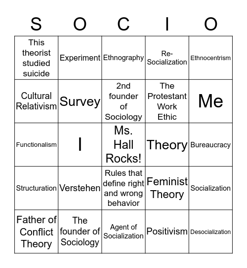 The Sociological Imagination Bingo Card