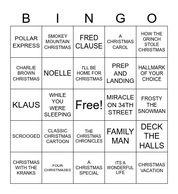 CHRISTMAS MOVIE BINGO Card