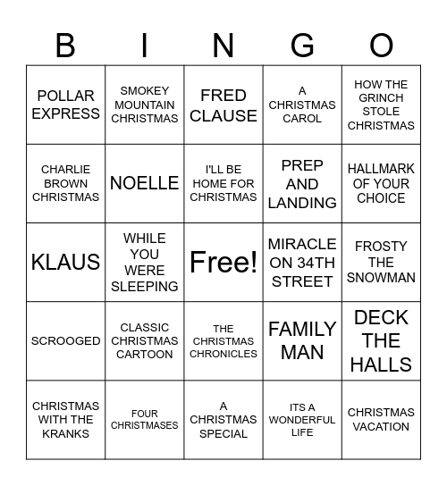 CHRISTMAS MOVIE BINGO Card