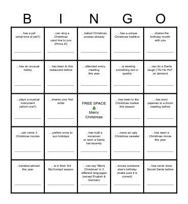 BioContact Christmas Bingo Card