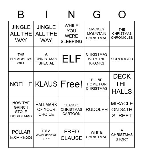 CHRISTMAS MOVIE BINGO Card