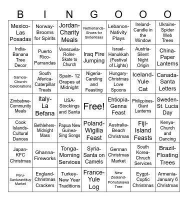 Christmas Around the World Bingo Card