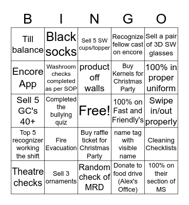 Cineplex Team Work BINGO Card