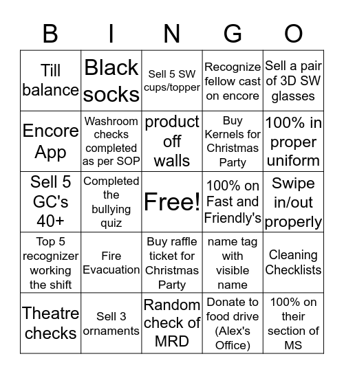 Cineplex Team Work BINGO Card