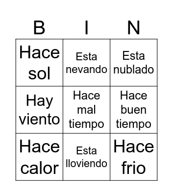 Weather/ El Tiempo Bingo Card