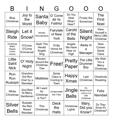 Christmas Songs Bingo Card