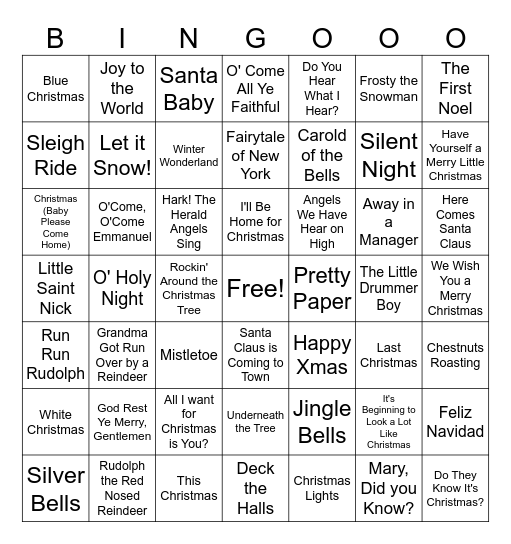 Christmas Songs Bingo Card