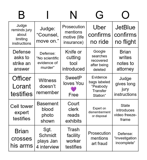 Brian Walshe Bingo Card