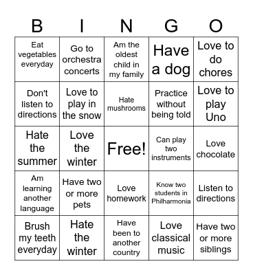 Philharmonia and Sinfonia Treat Night Bingo Card