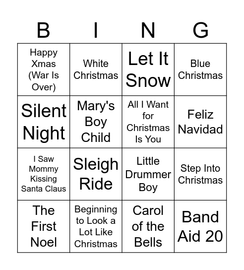Christmas Music Bingo Card