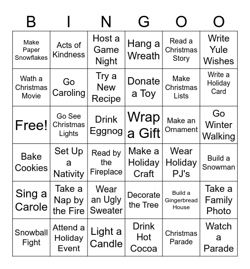 Holiday Season Bingo Card