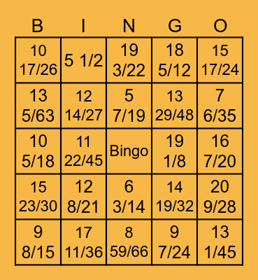 Bingo Fraction Bingo Card