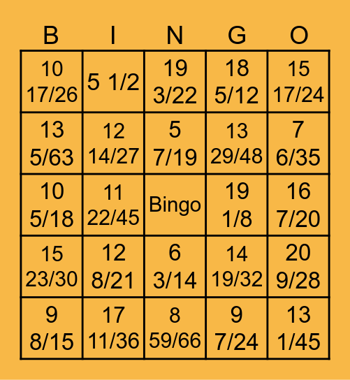 Bingo Fraction Bingo Card